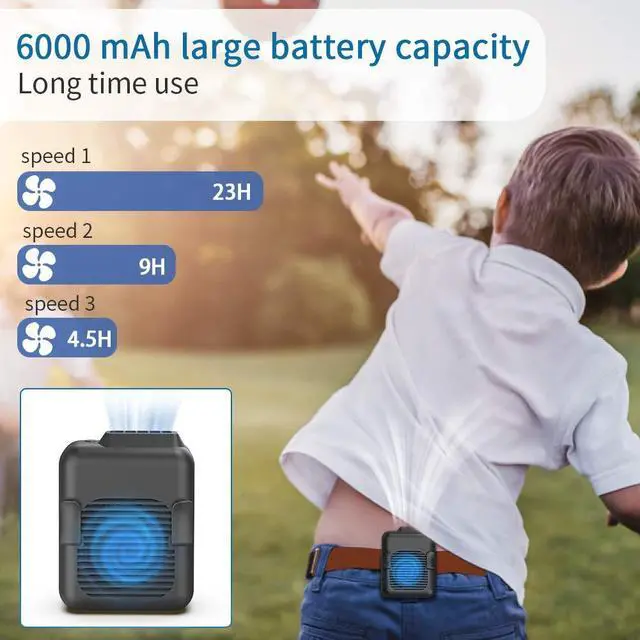 Alt view image 3 of 7 - Portable Waist Belt Cooling Fan Rechargeable, 23h Use Time, 5100RPM Strong Airflow with 3 Speed Levels, Personal Under Shirt Fan for Men,Hands-free Clip on Pants Fan for Outdoor Working,Jobsite