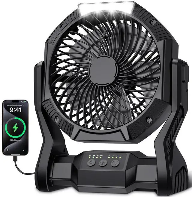 Main image of Portable Rechargeable Fan, 20000mAh Battery Powered Camping Fan with LED Light & Hook, 270° Adjustable, 4-Speed, 4H Timer Camping Essentials for Outdoor Tent Travel BBQ Car, Gifts for Men Dad