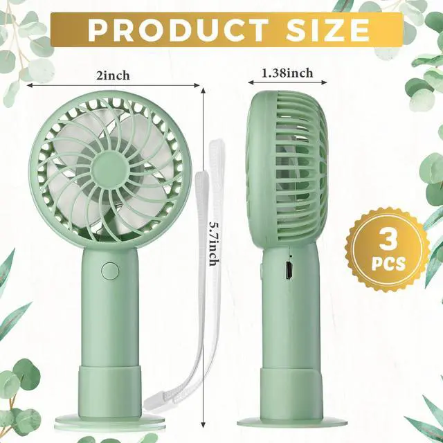 Alt view image 2 of 7 - 3 Pcs Mini Powerful Handheld Fan 3 Speed Personal Small Portable Rechargeable Fan with Base USB for Women Eyelash Makeup Office Travel Beach Indoor Outdoor (Sage Green)