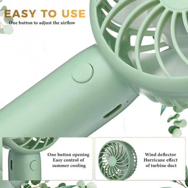 Alt view image 3 of 7 - 3 Pcs Mini Powerful Handheld Fan 3 Speed Personal Small Portable Rechargeable Fan with Base USB for Women Eyelash Makeup Office Travel Beach Indoor Outdoor (Sage Green)