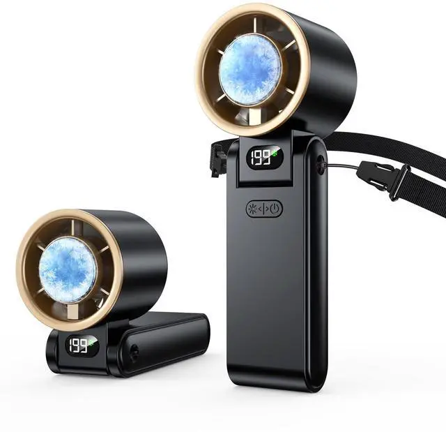Main image of Portable Handheld Fan with Ice Cooler, 199 Speed Personal Fan,5500mAh Rechargeable,20H Cooling Time,20000 RPM Powerful Motor, Summer Essential for Travel/Outdoor/Office, Black Gold