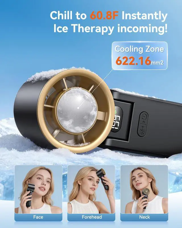 Alt view image 3 of 7 - Portable Handheld Fan with Ice Cooler, 199 Speed Personal Fan,5500mAh Rechargeable,20H Cooling Time,20000 RPM Powerful Motor, Summer Essential for Travel/Outdoor/Office, Black Gold