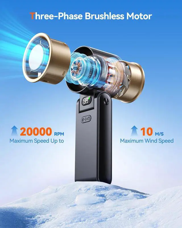 Alt view image 4 of 7 - Portable Handheld Fan with Ice Cooler, 199 Speed Personal Fan,5500mAh Rechargeable,20H Cooling Time,20000 RPM Powerful Motor, Summer Essential for Travel/Outdoor/Office, Black Gold