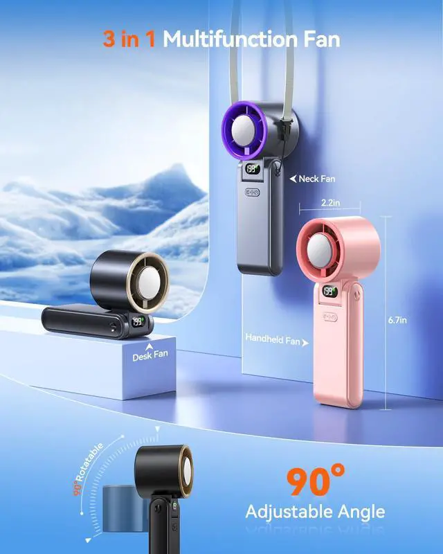 Alt view image 6 of 7 - Portable Handheld Fan with Ice Cooler, 199 Speed Personal Fan,5500mAh Rechargeable,20H Cooling Time,20000 RPM Powerful Motor, Summer Essential for Travel/Outdoor/Office, Black Gold