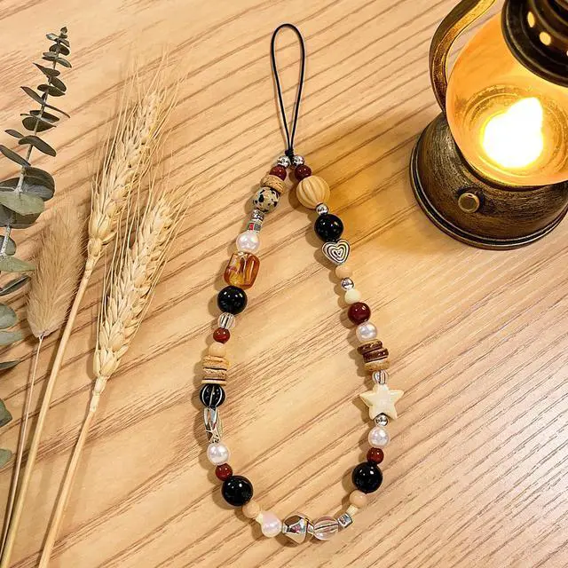 Alt view image 7 of 7 - Beaded Camera Wrist Strap Cute Digital Camera Charm Lanyard Phone Charms Strap Beaded Camera Chain for Phone Bag Keychain (Brown Bead)