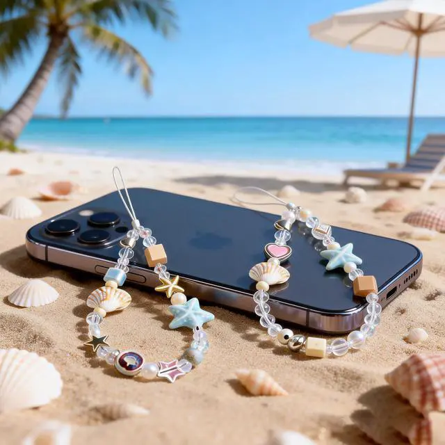 Alt view image 5 of 7 - 2 Pcs Phone Charm Strap Universal Hand Phone Wrist Strap Camera Lanyard Pearl Beaded Cute Chain String Accessories Universal for iPhone 16 Pro Max Samsung Women Girls Phones Bag Keychain Beach Style