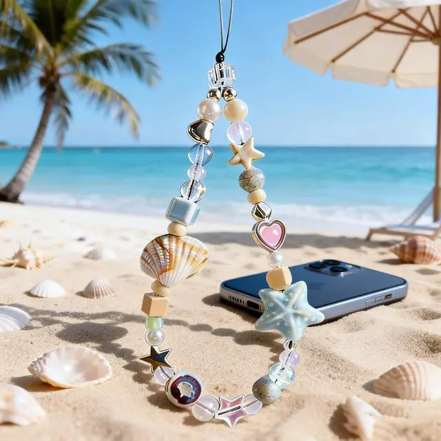 Alt view image 3 of 7 - 2 Pcs Phone Charm Strap Universal Hand Phone Wrist Strap Camera Lanyard Pearl Beaded Cute Chain String Accessories Universal for iPhone 16 Pro Max Samsung Women Girls Phones Bag Keychain Beach Style
