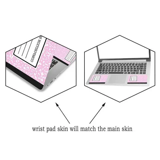 Alt view image 2 of 7 - Laptop Skin Sticker Decal,12" 13" 13.3" 14" 15" 15.4" 15.6 inch Laptop Vinyl Skin Sticker Cover Art Protector Notebook PC (2 Wrist Pad Skins Included), Decorative Waterproof, Pink Composition Book