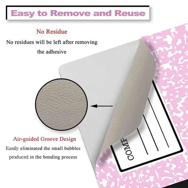 Alt view image 5 of 7 - Laptop Skin Sticker Decal,12" 13" 13.3" 14" 15" 15.4" 15.6 inch Laptop Vinyl Skin Sticker Cover Art Protector Notebook PC (2 Wrist Pad Skins Included), Decorative Waterproof, Pink Composition Book