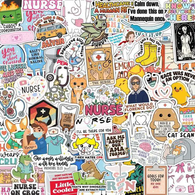 Main image of 120Pcs Funny Nurse Stickers, Nursing Gift by Puraesla, Hilarious Sticker Pack, Medical Decals for Computer, Cups, Planner Laptop, Water Bottle Gifts for Health Care Workers
