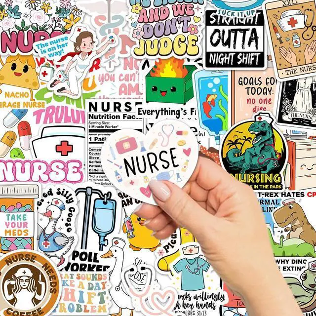Alt view image 4 of 7 - 120Pcs Funny Nurse Stickers, Nursing Gift by Puraesla, Hilarious Sticker Pack, Medical Decals for Computer, Cups, Planner Laptop, Water Bottle Gifts for Health Care Workers
