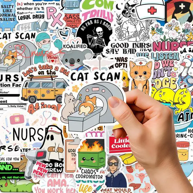 Alt view image 3 of 7 - 120Pcs Funny Nurse Stickers, Nursing Gift by Puraesla, Hilarious Sticker Pack, Medical Decals for Computer, Cups, Planner Laptop, Water Bottle Gifts for Health Care Workers