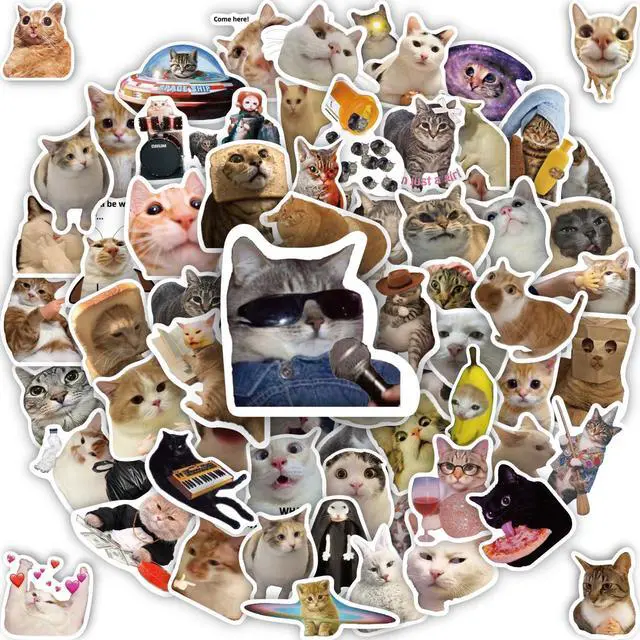 Main image of 100 Pcs Cat Stickers, Funny Cat Meme Stickers, Cute Kitten Decals for Laptop Water Bottles Phone Guitar Luggage, Waterproof Vinyl Decals for Adults Kids Teens Boys Girls