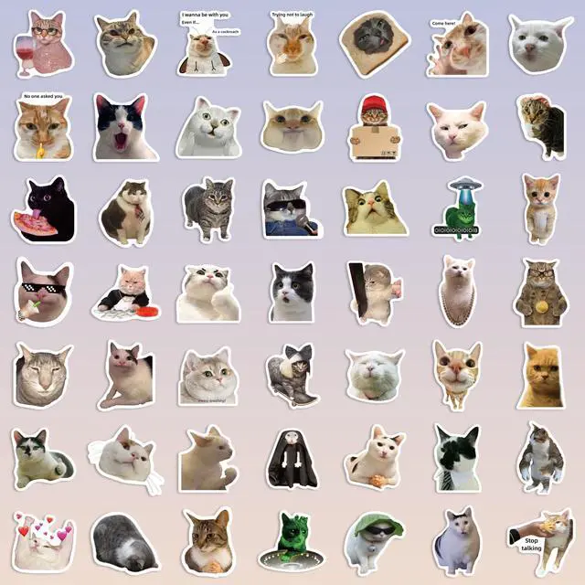 Alt view image 5 of 7 - 100 Pcs Cat Stickers, Funny Cat Meme Stickers, Cute Kitten Decals for Laptop Water Bottles Phone Guitar Luggage, Waterproof Vinyl Decals for Adults Kids Teens Boys Girls