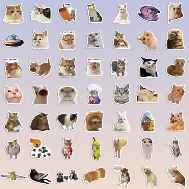 Alt view image 6 of 7 - 100 Pcs Cat Stickers, Funny Cat Meme Stickers, Cute Kitten Decals for Laptop Water Bottles Phone Guitar Luggage, Waterproof Vinyl Decals for Adults Kids Teens Boys Girls