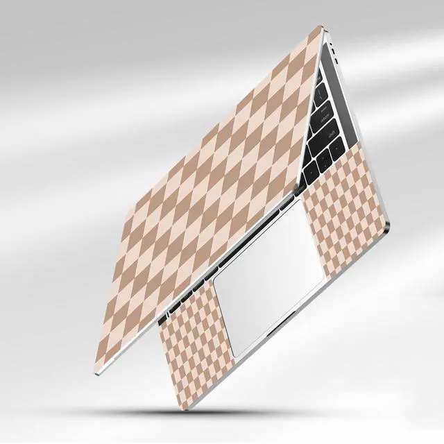 Alt view image 3 of 7 - 12.1 13 13.3 14 15 15.4 15.6 in Laptop Sticker Skin Decal, Cute Netbook Skins for Notebook PC, Universal Vinyl Laptop Decor Cover, Waterproof Art Protector I Milk Tea Brown Checkered