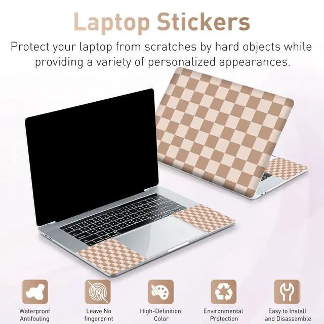 Alt view image 4 of 7 - 12.1 13 13.3 14 15 15.4 15.6 in Laptop Sticker Skin Decal, Cute Netbook Skins for Notebook PC, Universal Vinyl Laptop Decor Cover, Waterproof Art Protector I Milk Tea Brown Checkered