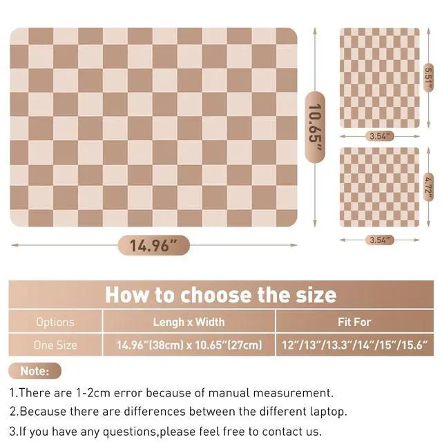 Alt view image 7 of 7 - 12.1 13 13.3 14 15 15.4 15.6 in Laptop Sticker Skin Decal, Cute Netbook Skins for Notebook PC, Universal Vinyl Laptop Decor Cover, Waterproof Art Protector I Milk Tea Brown Checkered