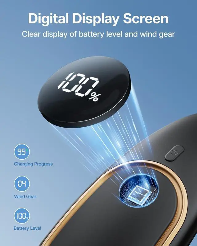 Alt view image 6 of 7 - Portable Neck Fan - 5000mAh Rechargeable Hands-Free Wearable Fan | 4 Speeds, Bladeless & LED Display | Personal Cooling Fan for Travel, Outdoors, Camping - Black