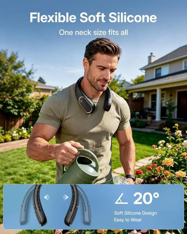 Alt view image 7 of 7 - Portable Neck Fan - 5000mAh Rechargeable Hands-Free Wearable Fan | 4 Speeds, Bladeless & LED Display | Personal Cooling Fan for Travel, Outdoors, Camping - Black