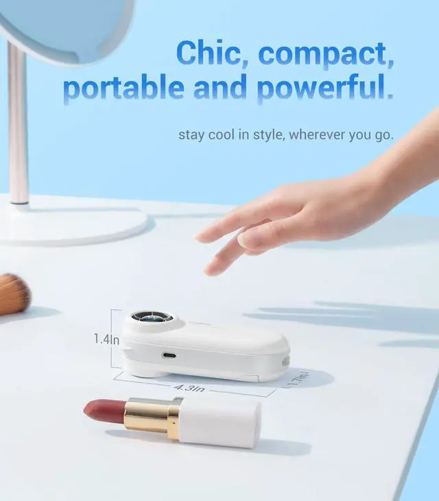 Alt view image 6 of 7 - Handheld Portable Turbo Fan, 4000mAh USB Rechargeable Pocket Fan, Up to 16 Hours, Hand Fan with 5 Speeds Powerful Cooling for Travel/Summer/Outdoor/Lash/Purse