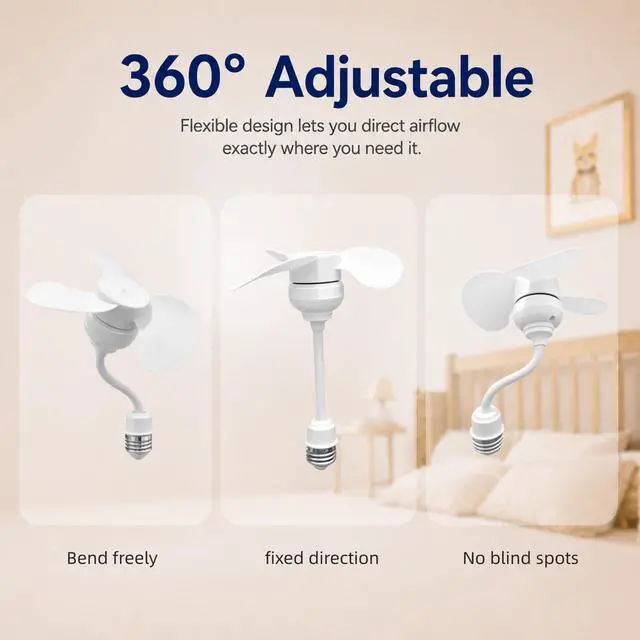 Alt view image 3 of 7 - E27 Socket Fan Kit with Plug Adapter Mini Quiet Electric Fan with Flexible Gooseneck Plug and Light Bulb Base, Energy-Saving Desk Fan for Kitchen, Bathroom, Dormitory, Office