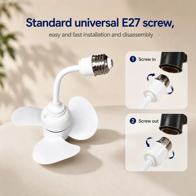 Alt view image 5 of 7 - E27 Socket Fan Kit with Plug Adapter Mini Quiet Electric Fan with Flexible Gooseneck Plug and Light Bulb Base, Energy-Saving Desk Fan for Kitchen, Bathroom, Dormitory, Office
