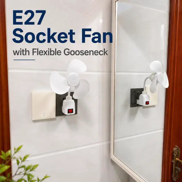 Alt view image 7 of 7 - E27 Socket Fan Kit with Plug Adapter Mini Quiet Electric Fan with Flexible Gooseneck Plug and Light Bulb Base, Energy-Saving Desk Fan for Kitchen, Bathroom, Dormitory, Office