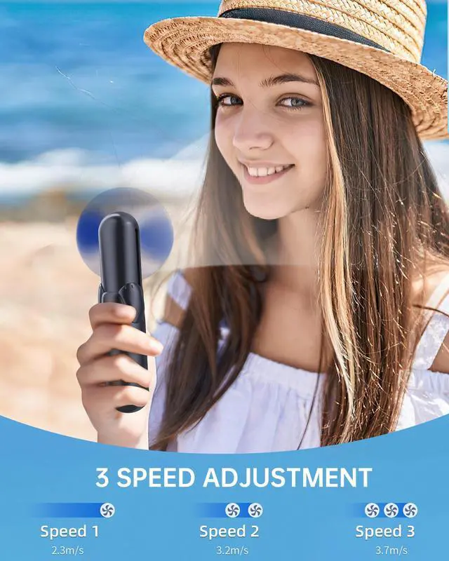 Alt view image 2 of 7 - Mini Handheld Fan, Portable Hand Fan with USB Rechargeable, 2000 mAh Battery Operated, 3 Speeds Adjustable, 2 IN 1 Small Personal Pocket Fan for Women Girls Travel Outdoor
