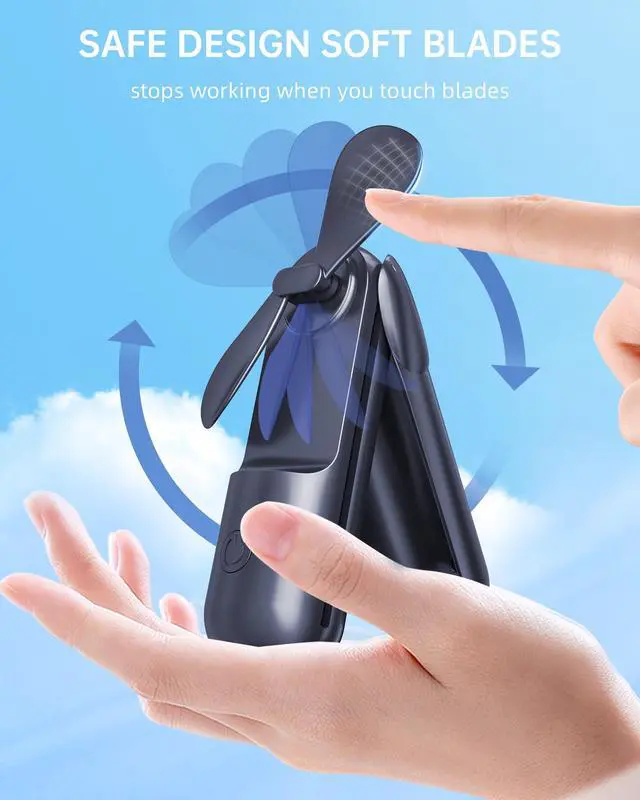 Alt view image 4 of 7 - Mini Handheld Fan, Portable Hand Fan with USB Rechargeable, 2000 mAh Battery Operated, 3 Speeds Adjustable, 2 IN 1 Small Personal Pocket Fan for Women Girls Travel Outdoor