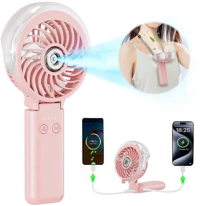 Main image of 5200mAh Upgraded Handheld Misting Fan, Personal Mister Fan, Spray Water Mist Fans USB Rechargeable, Electric Mini Cooling Ice AC Fans for Summer Beach Travel Gifts for Women(Pink)