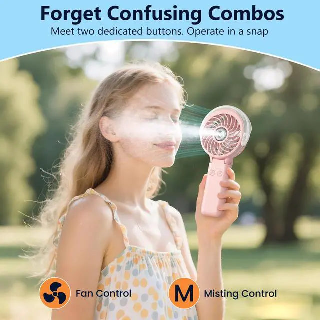 Alt view image 4 of 7 - 5200mAh Upgraded Handheld Misting Fan, Personal Mister Fan, Spray Water Mist Fans USB Rechargeable, Electric Mini Cooling Ice AC Fans for Summer Beach Travel Gifts for Women(Pink)