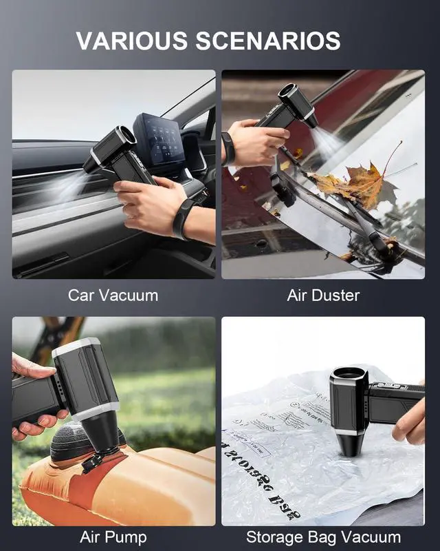 Alt view image 5 of 7 - Electric Air Duster, Mini Vacuum Cleaner - 180000 RPM Turbo Fan 2-in-1 Compressed Air Duster & Vacuum Stepless Speed Adjustable for Dust Debris Removal Keyboards Electronics Home Auto Outdoor Use