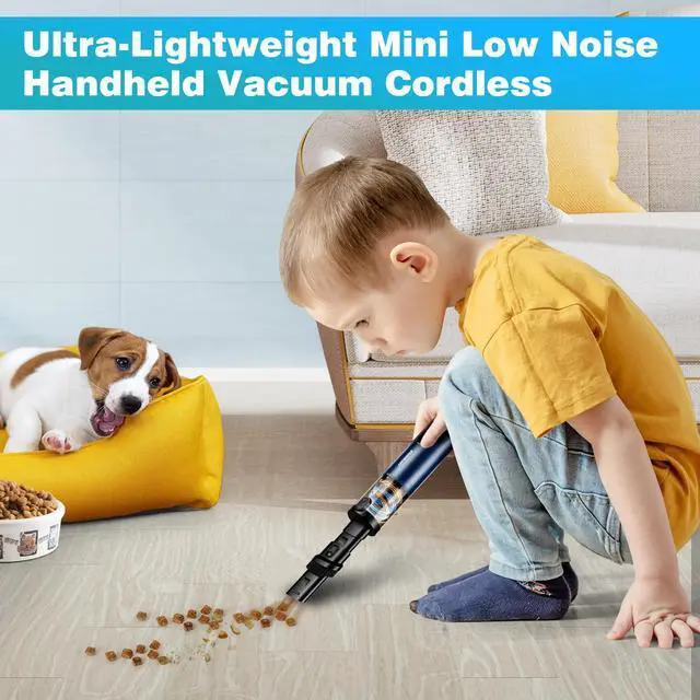 Alt view image 5 of 7 - Handheld Vacuum Cordless, Car Vacuum with 14000PA Powerful Suction with LED Light, Air Duster 2-in-1,Low Noise Rechargeable Portable Mini Vacuum Cleaner for Car Home Pet Office,Two Gears Blue