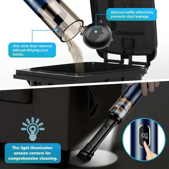 Alt view image 6 of 7 - Handheld Vacuum Cordless, Car Vacuum with 14000PA Powerful Suction with LED Light, Air Duster 2-in-1,Low Noise Rechargeable Portable Mini Vacuum Cleaner for Car Home Pet Office,Two Gears Blue