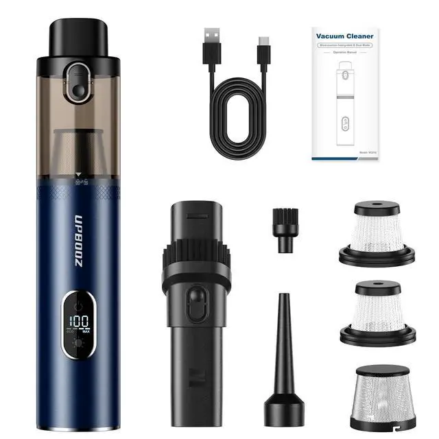 Alt view image 7 of 7 - Handheld Vacuum Cordless, Car Vacuum with 14000PA Powerful Suction with LED Light, Air Duster 2-in-1,Low Noise Rechargeable Portable Mini Vacuum Cleaner for Car Home Pet Office,Two Gears Blue