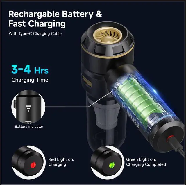 Alt view image 3 of 7 - Handheld Vacuum Cordless, Car Vacuum Cleaner with Brushless Motor, Strong Suction Vacuum & Compressed Air Dusters with LED Light, Wireless Mini Portable Hand Vacuum Blower for Home, Pet (Black)