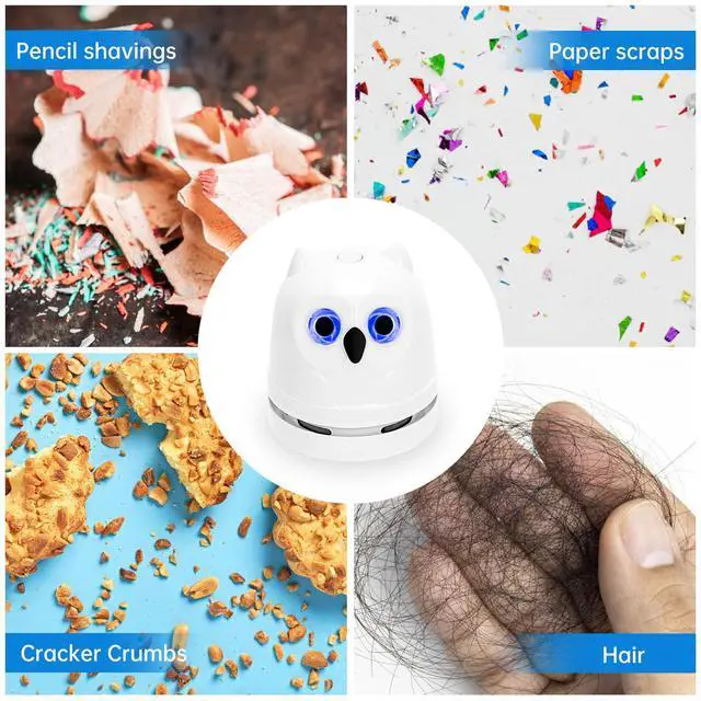 Alt view image 4 of 7 - Mini Crumb Vacuum Cleaner Owl Tabletop Crumb Sweeper Vacuum USB Recharging Craft Desk Vacuum Cleaner for Glitter Paper Scraps Eraser Crumbs Pencil Shavings Cookie Crumbs