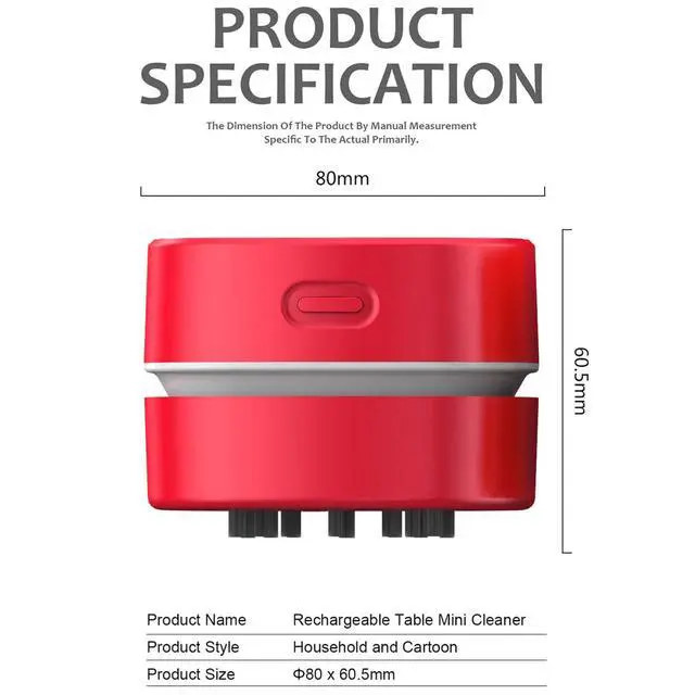Alt view image 2 of 6 - Desktop Vacuum Cleaner,Mini Table dust Sweeper Energy Saving,High Endurance up to 400 mins,Cordless&360º Rotatable for Cleaning Hairs,Crumbs,Computer Keyboard of Gifts for Kids (Red)