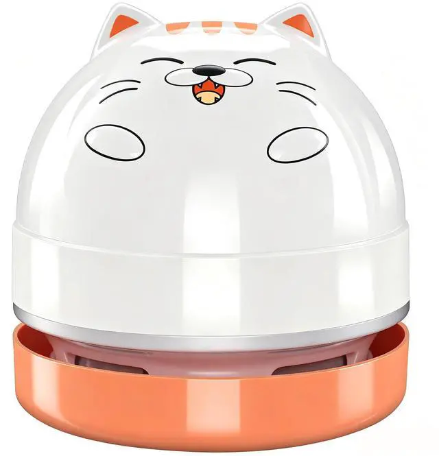 Main image of Mini Desktop Vacuum Cleaner, Portable USB Vacuum Cleaner for Desk Mini Cute Cartoon Desktop Vacuum for Cleaning Eraser Crumbs, Dust, Crumbs, Computer, Keyboard and Car (White Orange)