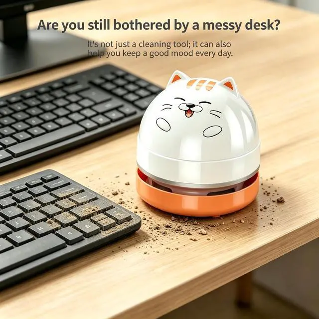 Alt view image 2 of 7 - Mini Desktop Vacuum Cleaner, Portable USB Vacuum Cleaner for Desk Mini Cute Cartoon Desktop Vacuum for Cleaning Eraser Crumbs, Dust, Crumbs, Computer, Keyboard and Car (White Orange)
