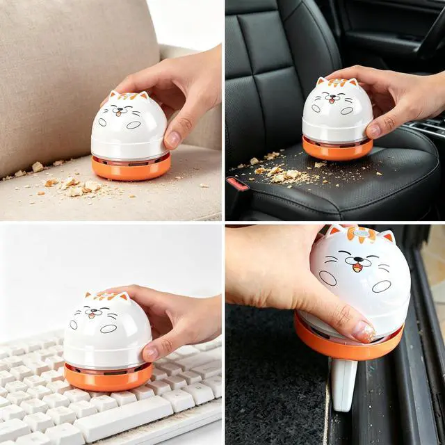 Alt view image 4 of 7 - Mini Desktop Vacuum Cleaner, Portable USB Vacuum Cleaner for Desk Mini Cute Cartoon Desktop Vacuum for Cleaning Eraser Crumbs, Dust, Crumbs, Computer, Keyboard and Car (White Orange)