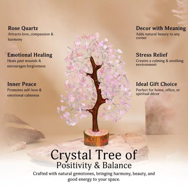 Alt view image 6 of 7 - Rose Quartz Tree, Rose Quarts Crystal, Stone Crystal Money Tree - Feng Shui Decor - Spiritual Gift, Home Office Decor - 10-12 Inch Approx