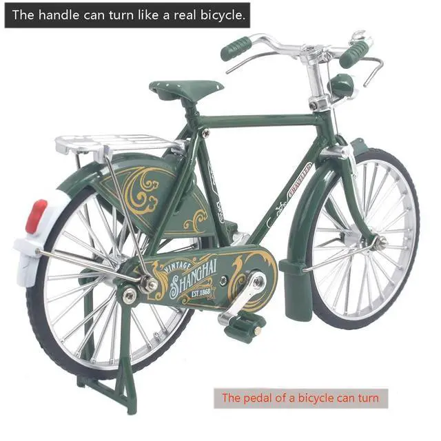 Alt view image 3 of 7 - Vintage Metal Bicycle Ornaments Desktop Mini Retro Style Alloy Classical Bike Toy Figurines Home Decoration for Children Toys Gifts (Green)