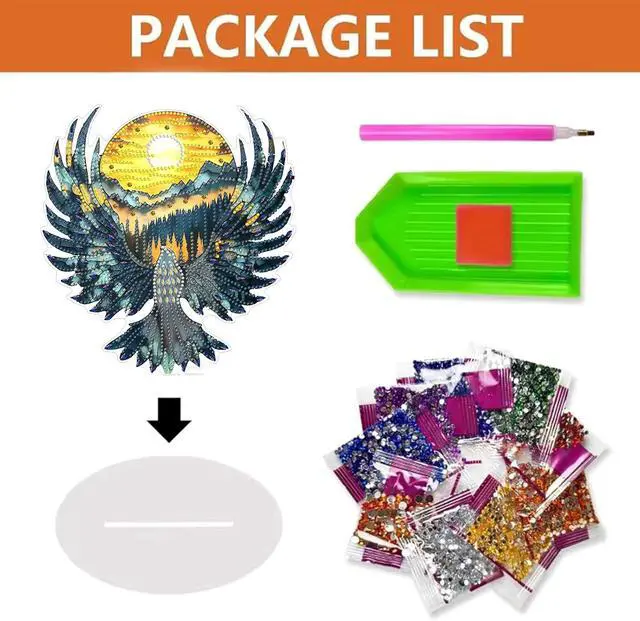 Alt view image 6 of 6 - Diamond Painting Kits Desktop Ornaments for Adults,DIY Eagle Sunset Special Shaped Crystal Diamond Art Tabletop Kit, Diamond Ornament for Adult Beginner Home Office Decor Crafts Gift