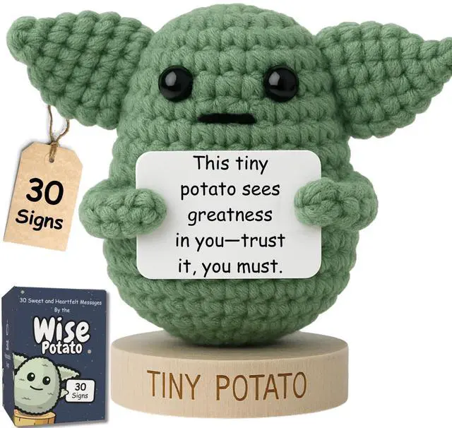 Main image of Star Wars Gifts | Handmade Baby Yoda Positive Crochet W/ 30 Fun Affirmations | Gift for Birthday, Graduation | Starwars Birthday Present for Men, Women, Friend, Coworker | Star Wars Office Desk Decor