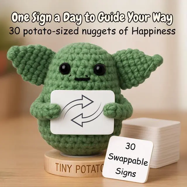 Alt view image 4 of 7 - Star Wars Gifts | Handmade Baby Yoda Positive Crochet W/ 30 Fun Affirmations | Gift for Birthday, Graduation | Starwars Birthday Present for Men, Women, Friend, Coworker | Star Wars Office Desk Decor