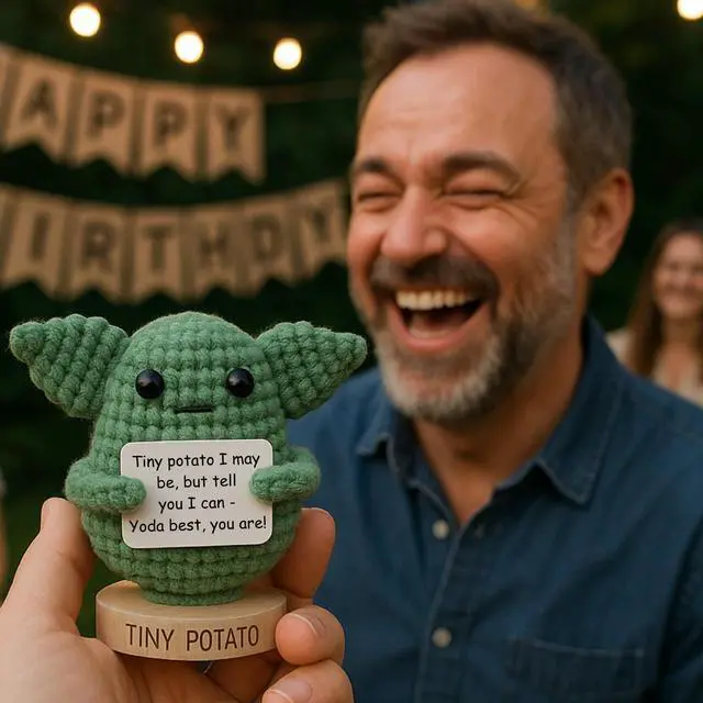 Alt view image 6 of 7 - Star Wars Gifts | Handmade Baby Yoda Positive Crochet W/ 30 Fun Affirmations | Gift for Birthday, Graduation | Starwars Birthday Present for Men, Women, Friend, Coworker | Star Wars Office Desk Decor