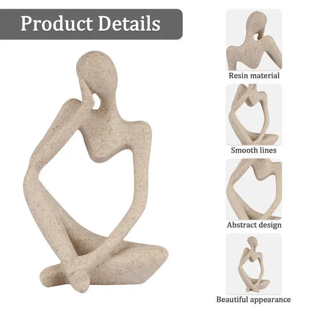 Alt view image 4 of 7 - Sandstone Resin Thinker Style Abstract Sculpture Statue Collectible Figurines Home Office Bookshelf Desktop Decor(Small Sandstone,Left)