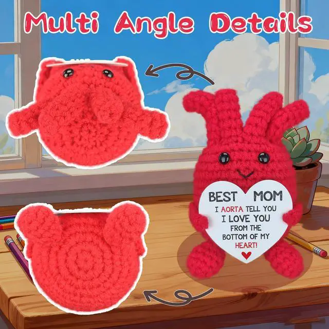 Alt view image 6 of 7 - Handmade Crochet Heart Mom Thanks Gifts Thoughtful Easter Basket Filler for Stepmother Godmother Mama from Son Daughter, Mother' Day Special Idea Desktop Spring Decoration for Home & Office